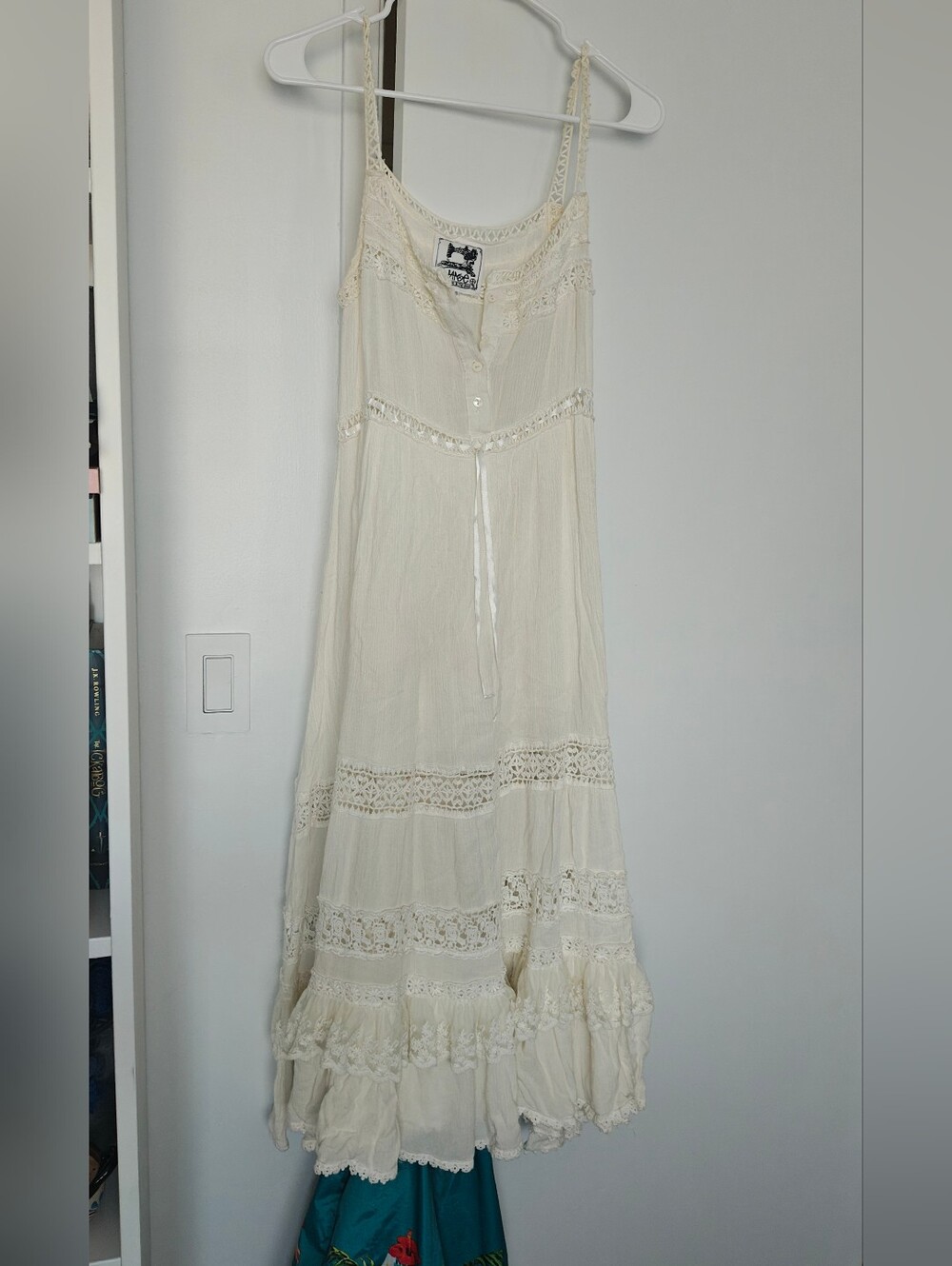Jaase Boho Lace-Trimmed Cream Maxi Dress